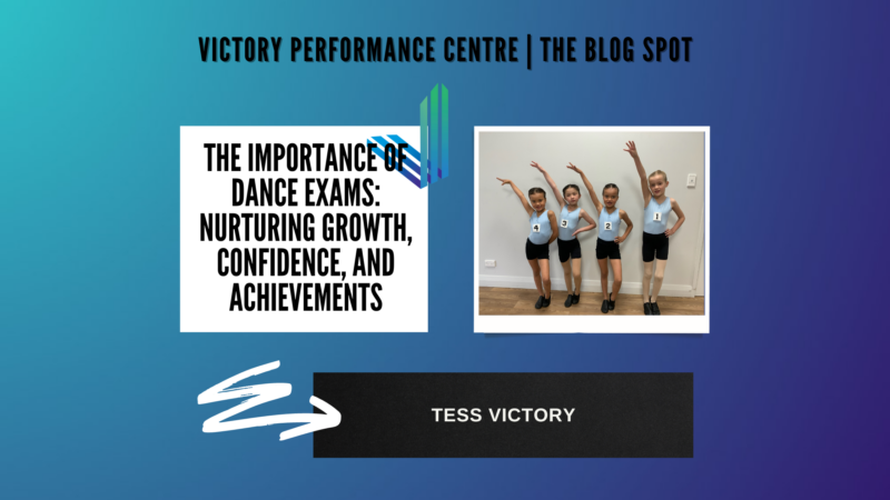 Victory Performance Centre Students preparing for exams in exam dance with right arm in the arm wearing blue leotard and blue shorts with black jazz shoes